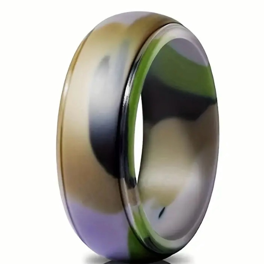 Men's Durable 8mm Army Green Silicone Ring - Size 10